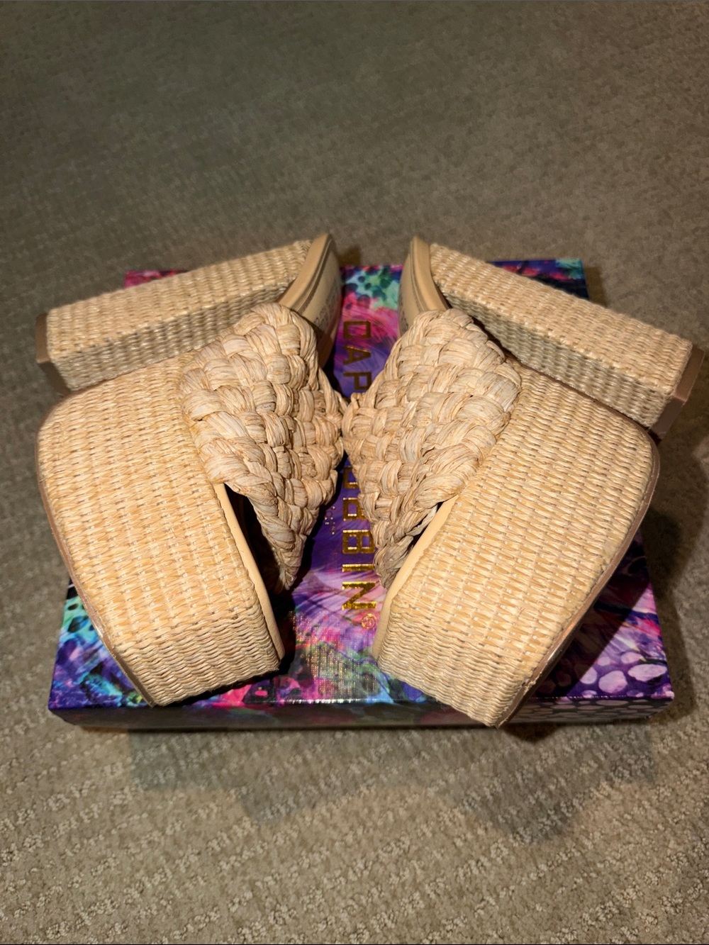 Cape Robbin Woven Platform Slide Heels in Natural
